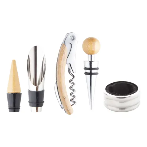 Set vino in scatola di legno di bambù con scomparto bottiglia e utensili