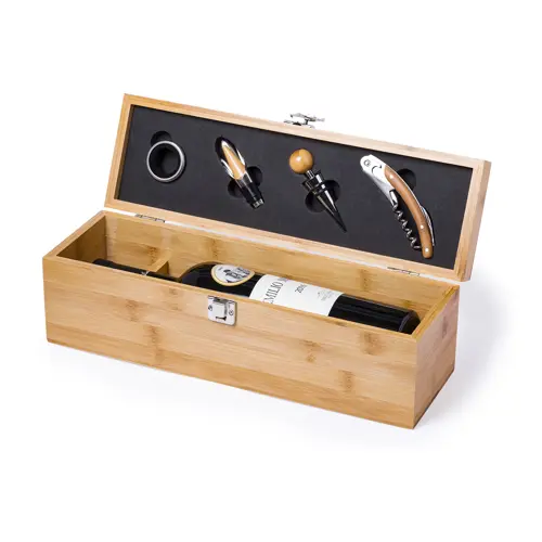 Set vino in scatola di legno di bambù con scomparto bottiglia e utensili