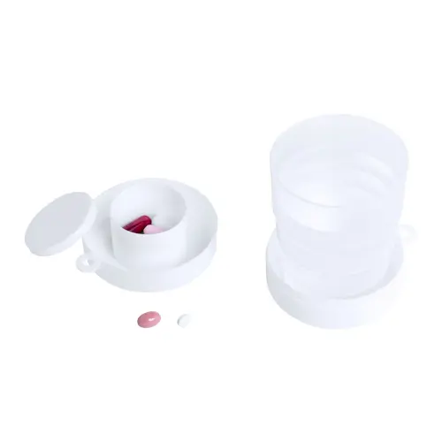 Bicchiere pieghevole in plastica con portapillole e moschettone in metallo da 220ml