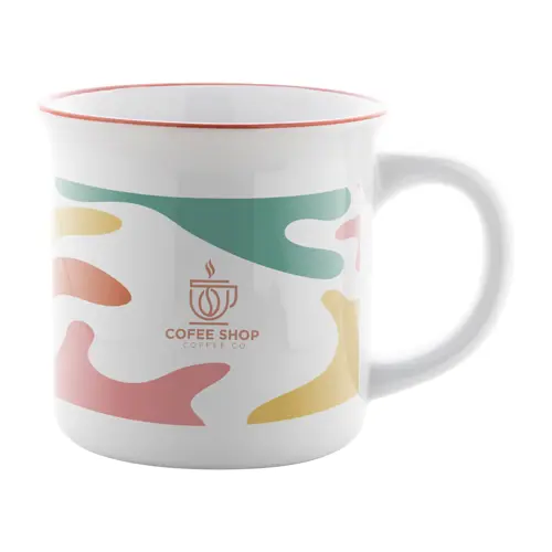 Tazza vintage in ceramica con rifinitura colorata sul bordo ideale per sublimazione 300ml