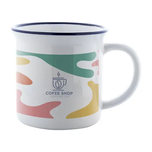 Tazza vintage in ceramica con rifinitura colorata sul bordo ideale per sublimazione 300ml