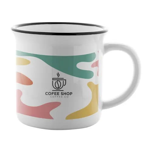 Tazza vintage in ceramica con rifinitura colorata sul bordo ideale per sublimazione 300ml