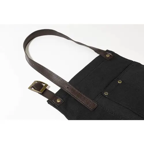 Grembiule in cotone da 340gr con tasche e cinghie in PU