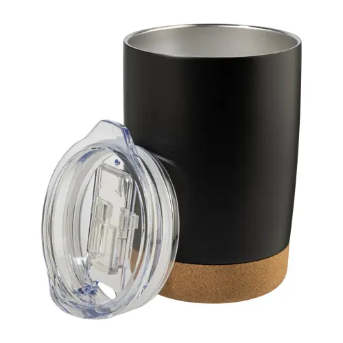 Tazza termica inox dal 380ml con base sughero e coperchio trasparente