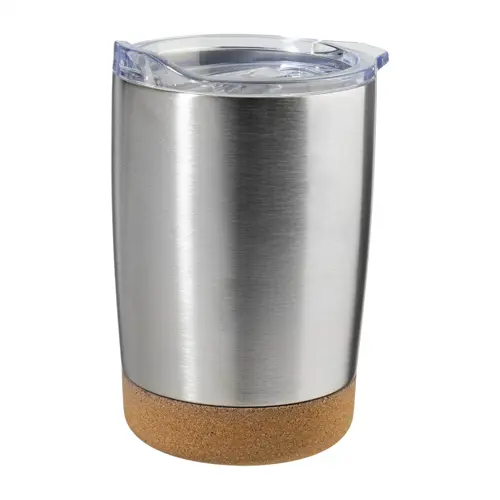 Tazza termica inox dal 380ml con base sughero e coperchio trasparente