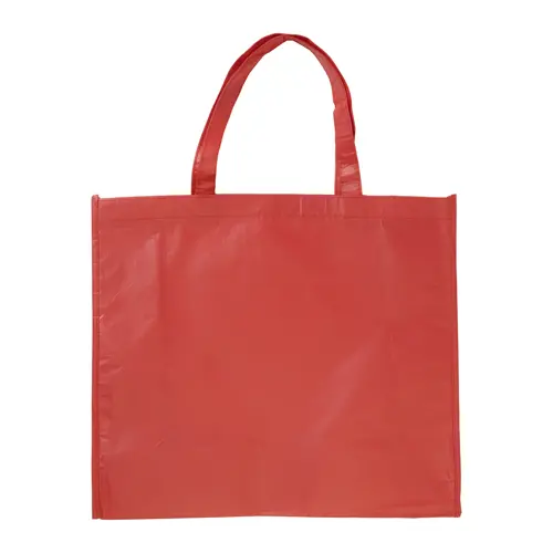 Shopper in RPET a soffietto con finitura laminata in diverse colorazioni con mainici lunghi da 105gr 42x35x15cm