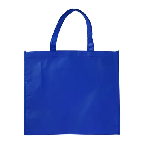 Shopper in RPET a soffietto con finitura laminata in diverse colorazioni con mainici lunghi da 105gr 42x35x15cm