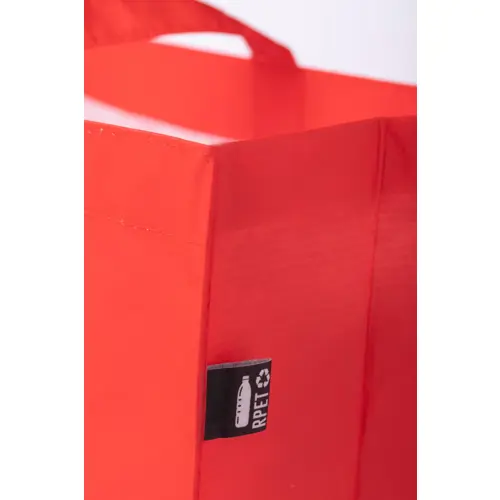 Shopper in RPET a soffietto con finitura laminata in diverse colorazioni con mainici lunghi da 105gr 42x35x15cm