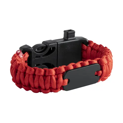 Bracciale sopravvivenza in paracord di nylon con bussola fischietto e pietra focaia 255×34×11 mm