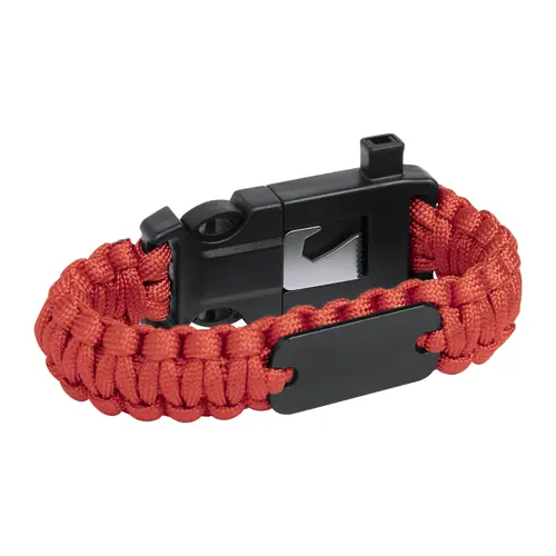 Bracciale sopravvivenza in paracord di nylon con bussola fischietto e pietra focaia 255×34×11 mm