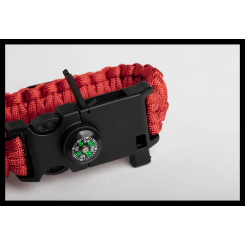 Bracciale sopravvivenza in paracord di nylon con bussola fischietto e pietra focaia 255×34×11 mm