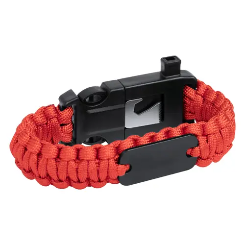 Bracciale sopravvivenza in paracord di nylon con bussola fischietto e pietra focaia 255×34×11 mm