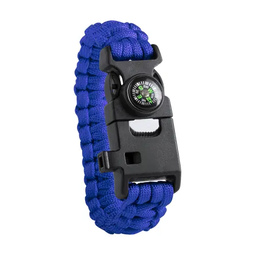 Bracciale sopravvivenza in paracord di nylon con bussola fischietto e pietra focaia 255×34×11 mm