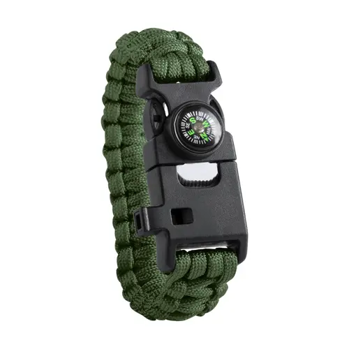 Bracciale sopravvivenza in paracord di nylon con bussola fischietto e pietra focaia 255×34×11 mm