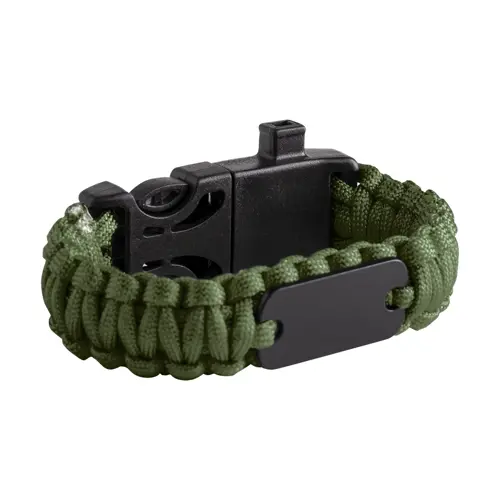 Bracciale sopravvivenza in paracord di nylon con bussola fischietto e pietra focaia 255×34×11 mm