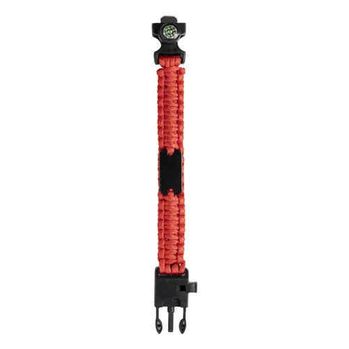 Bracciale sopravvivenza in paracord di nylon con bussola fischietto e pietra focaia 255×34×11 mm