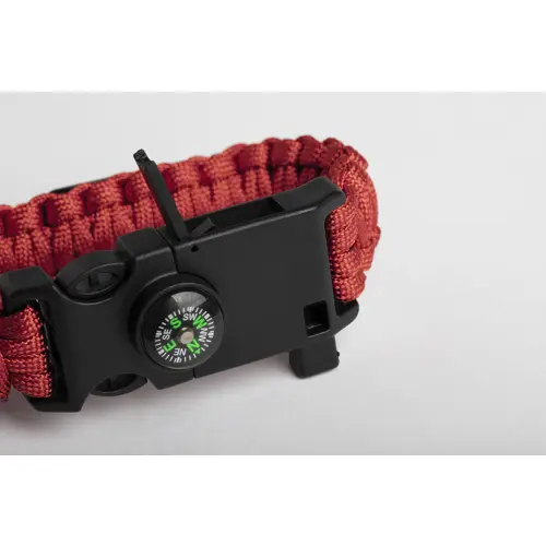 Bracciale sopravvivenza in paracord di nylon con bussola fischietto e pietra focaia 255×34×11 mm