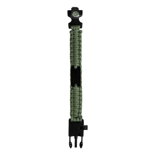 Bracciale sopravvivenza in paracord di nylon con bussola fischietto e pietra focaia 255×34×11 mm