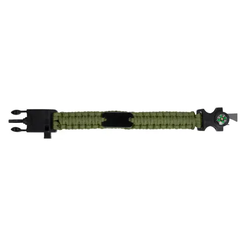 Bracciale sopravvivenza in paracord di nylon con bussola fischietto e pietra focaia 255×34×11 mm