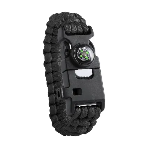 Bracciale sopravvivenza in paracord di nylon con bussola fischietto e pietra focaia 255×34×11 mm