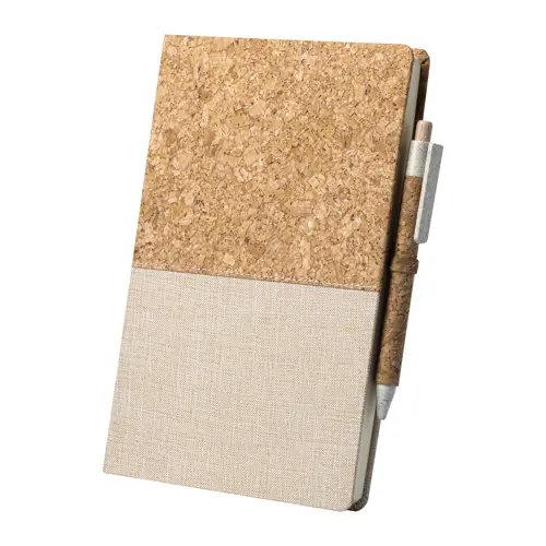 Block notes A5 con copertina in sughero e cotone con 80 fogli neutri e penna in sughero e paglia di grano refill nero