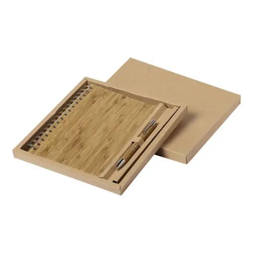 Set block notes A5 e penna in bambù in confezione regalo