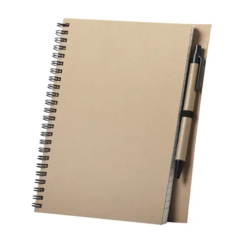 Block notes A5 con fogli a righe e penna in carta riciclata