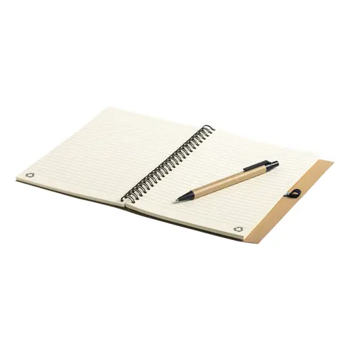 Block notes A5 con fogli a righe e penna in carta riciclata