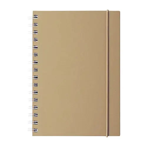 Block notes A5 a spirale con copertina in cartoncino riciclato ed elastico in gomma con 80 fogli a righe