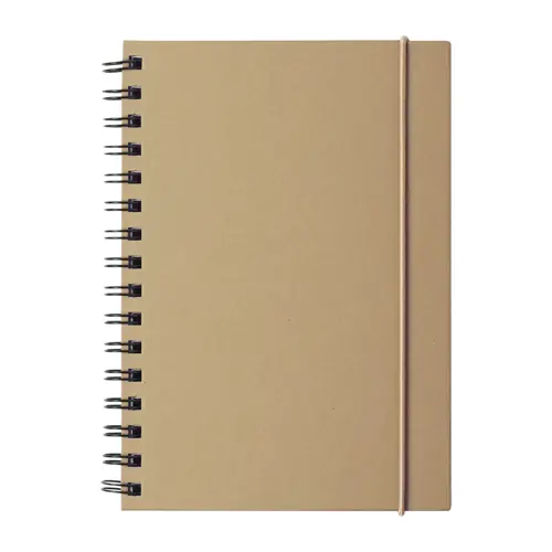 Block notes A5 a spirale con copertina in cartoncino riciclato ed elastico in gomma con 80 fogli a righe
