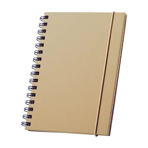 Block notes A5 a spirale con copertina in cartoncino riciclato ed elastico in gomma con 80 fogli a righe