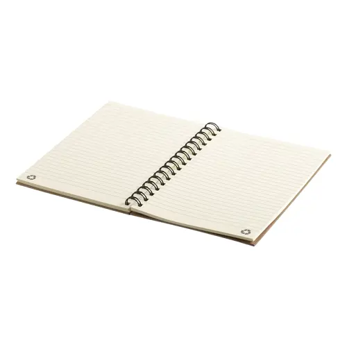 Block notes A5 a spirale con copertina in cartoncino riciclato ed elastico in gomma con 80 fogli a righe