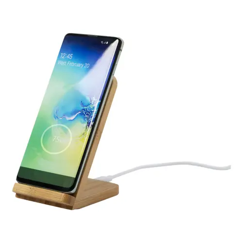 Supporto per smartphone  e caricatore wireless in bambù da 5W