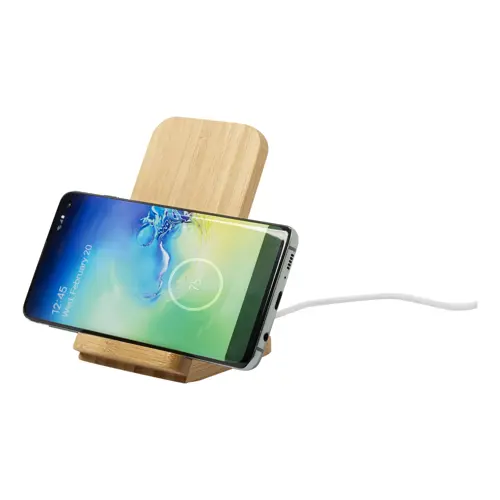 Supporto per smartphone  e caricatore wireless in bambù da 5W