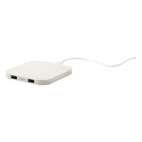 Caricabatteria wireless in plastica ecologica di paglia di grano con 2 porte USB da 5W