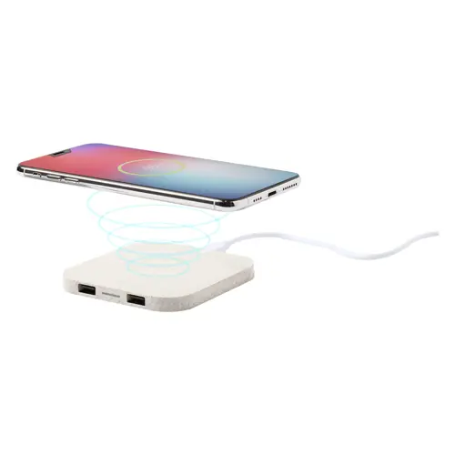 Caricabatteria wireless in plastica ecologica di paglia di grano con 2 porte USB da 5W