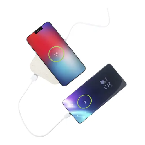 Caricabatteria wireless in plastica ecologica di paglia di grano con 2 porte USB da 5W