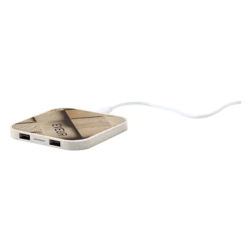 Caricabatteria wireless in plastica ecologica di paglia di grano con 2 porte USB da 5W
