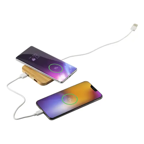 Caricatore wireless in bambù con 2 porte USB da 5W