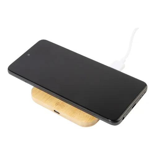 Caricatore wireless in bambù con 2 porte USB da 5W