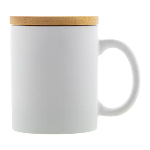 Tazza in ceramica finitura opaca con tappo in bambù 370ml