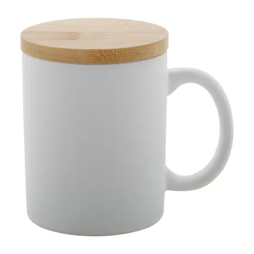 Tazza in ceramica finitura opaca con tappo in bambù 370ml