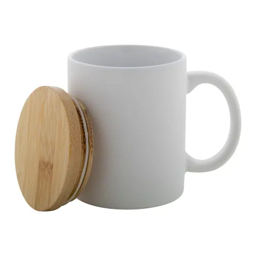 Tazza in ceramica finitura opaca con tappo in bambù 370ml