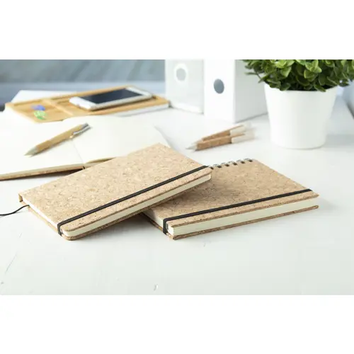 Block notes A5 a spirale in sughero con 100 fogli a righe