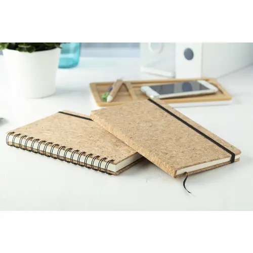 Block notes A5 a spirale in sughero con 100 fogli a righe