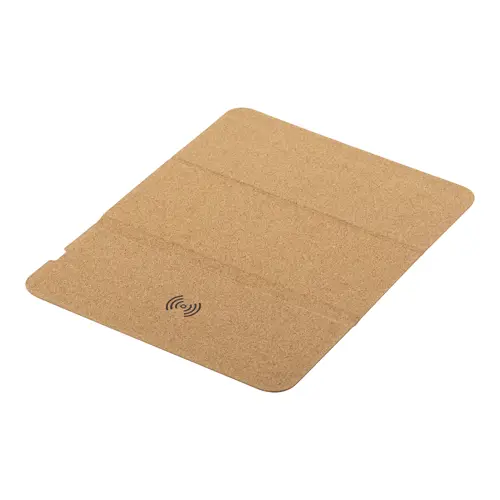 Tappetino mouse con caricatore wireless e portacellulare integrati in sughero naturale 205x265mm