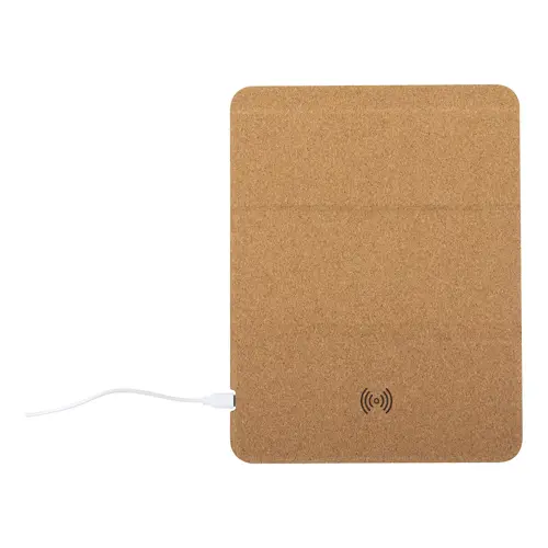 Tappetino mouse con caricatore wireless e portacellulare integrati in sughero naturale 205x265mm