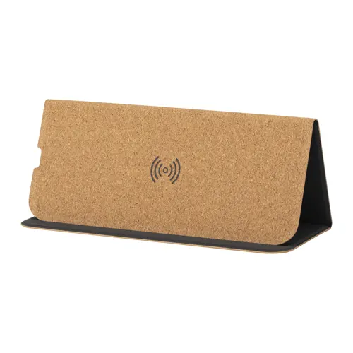 Tappetino mouse con caricatore wireless e portacellulare integrati in sughero naturale 205x265mm