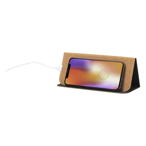 Tappetino mouse con caricatore wireless e portacellulare integrati in sughero naturale 205x265mm