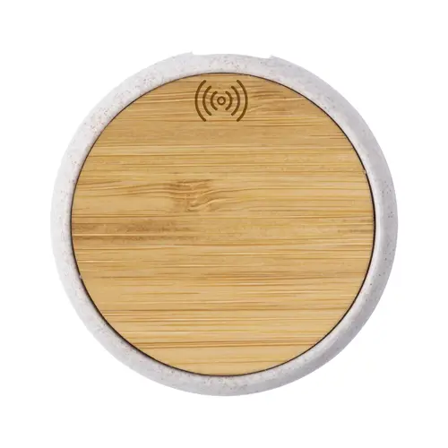Caricabatterie wireless 5W in bambù e plastica di paglia di grano